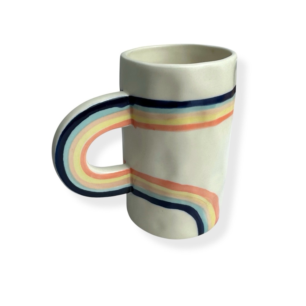 Rainbow Ceramic Coffee Tea Mug Cup Good Vibes Pottery‎ Tall